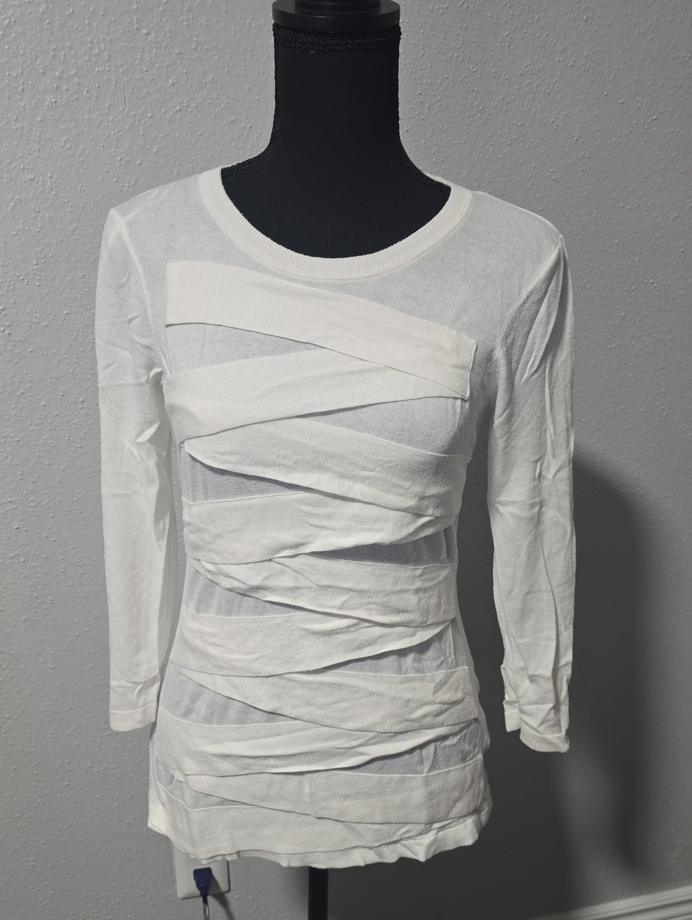 Vince Camuto White Long-Sleeve Layered Wrap Detail Top